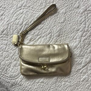 Coach Gold Metallic Clutch Wristlet